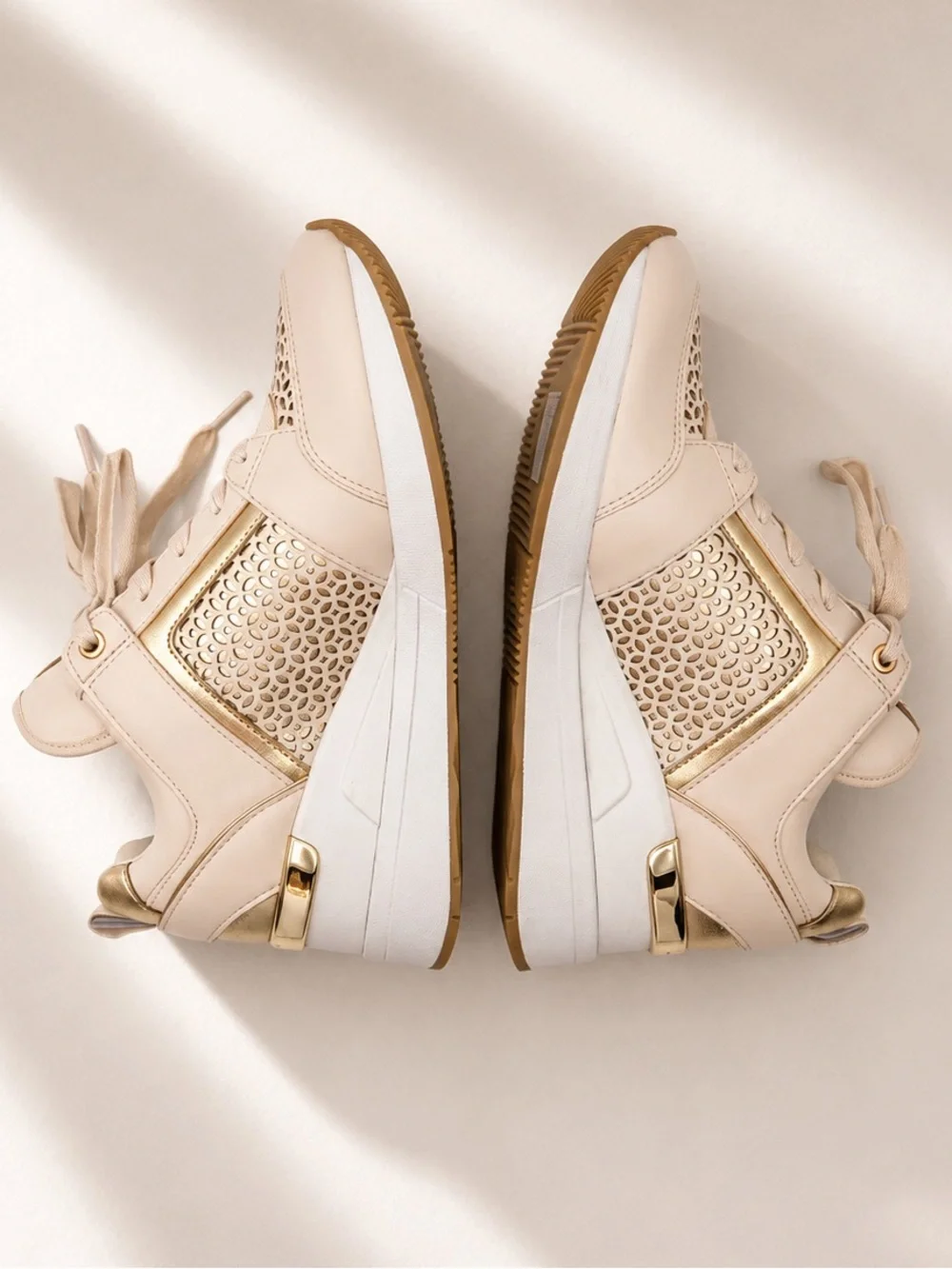 Michael Kors • Georgie Perforated Trainer - Blush Beige, Gold, White -Size 8-1/2